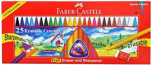 FABER CASTELL 25Lİ SİLİNEBİLİR WAX CRAYON ERASABLE WAX CRAYONS